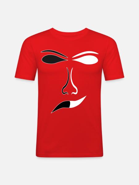 Abstract Face Lines Contrast Mask - Men's Slim Fit T-Shirt - red