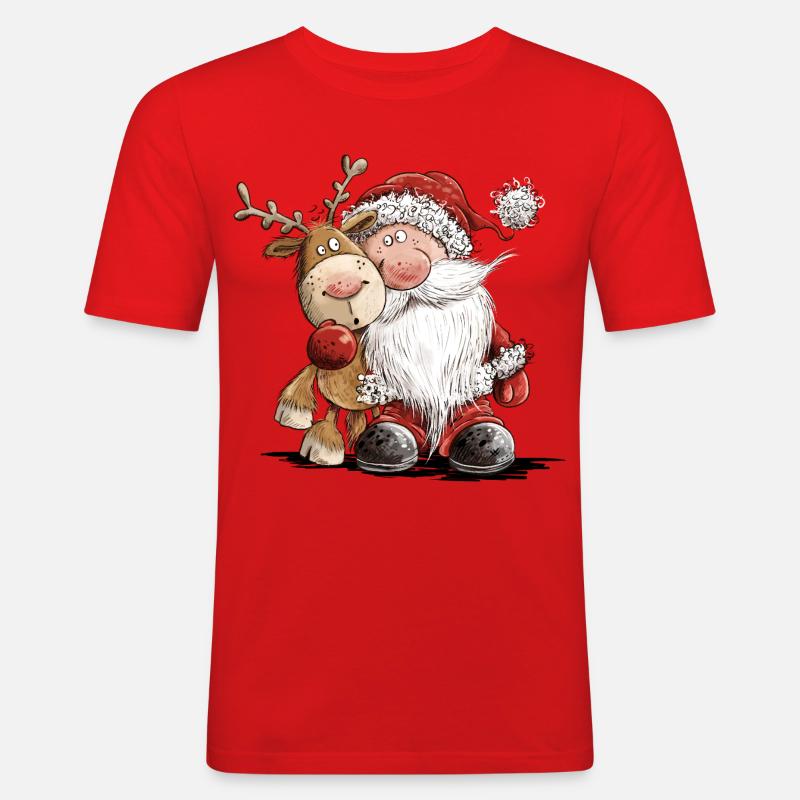 Buffo Babbo Natale e le sue renne - Maglietta aderente da uomo - rosso