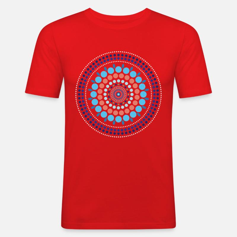 Blue Gradient Dot Mandala - Männer Slim Fit T-Shirt - Rot