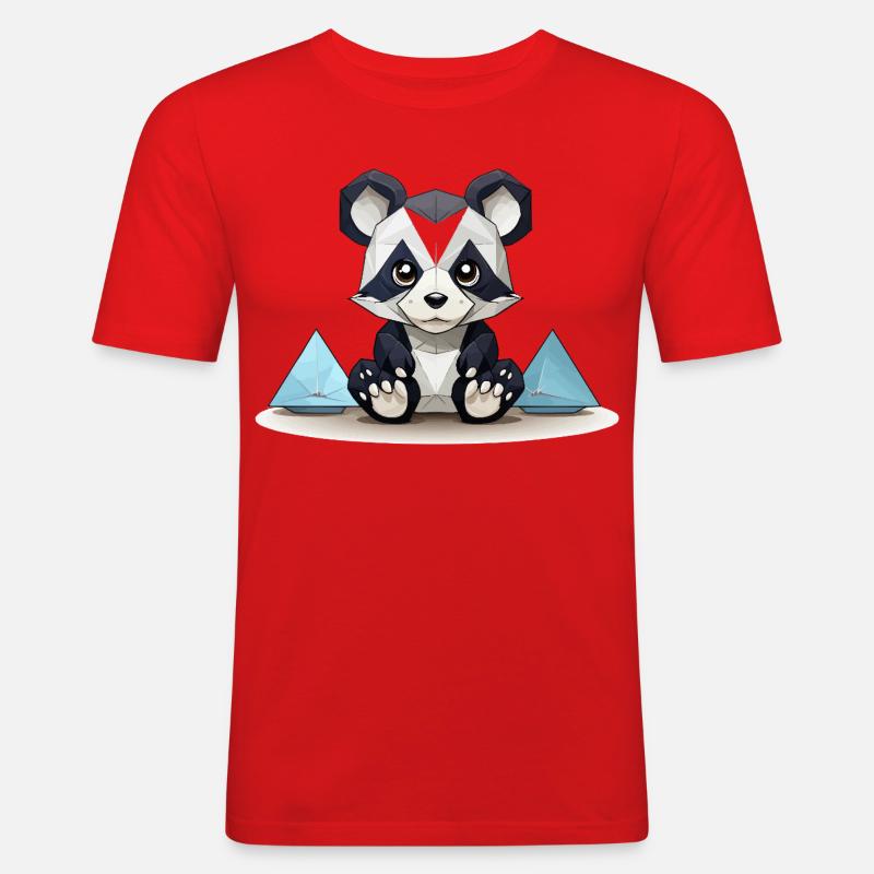 Low-Poly Panda am Eisgebirge - Männer Slim Fit T-Shirt - Rot