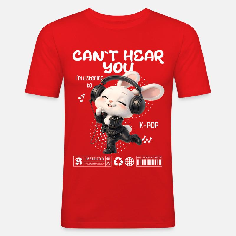 K-Pop Häschen mit Kopfhörern - Männer Slim Fit T-Shirt - Rot