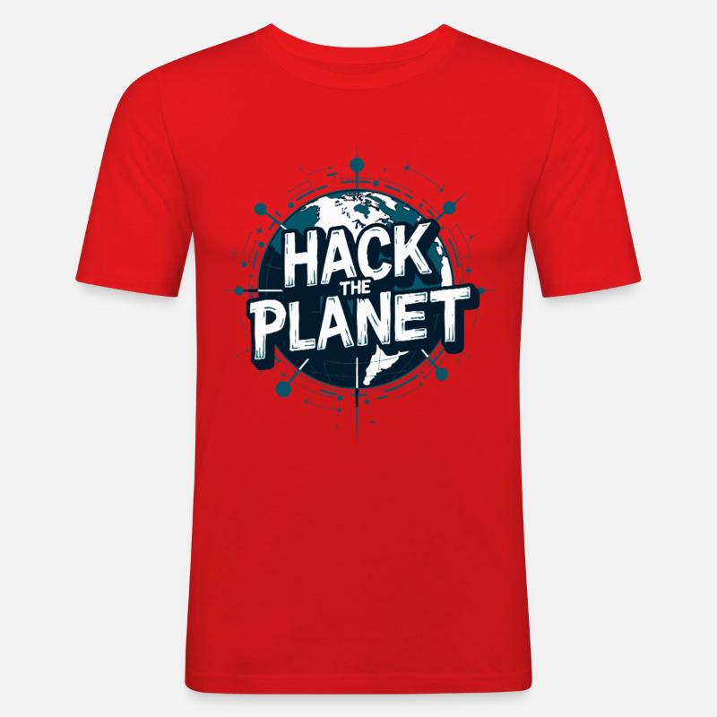 Globus Hack Motiv – Planetärer Techstil - Männer Slim Fit T-Shirt - Rot