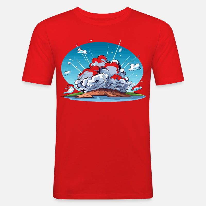 Comic Explosion im Landschaftspanorama - Männer Slim Fit T-Shirt - Rot