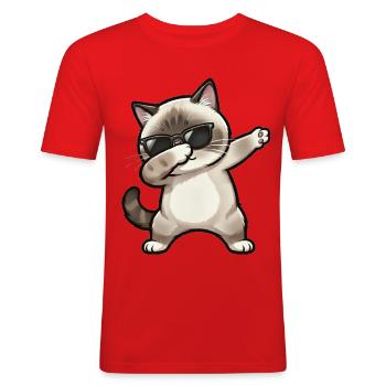 Dabbing Ragdoll Katze - Männer Slim Fit T-Shirt - Rot - Vorne - Jaron (178cm)