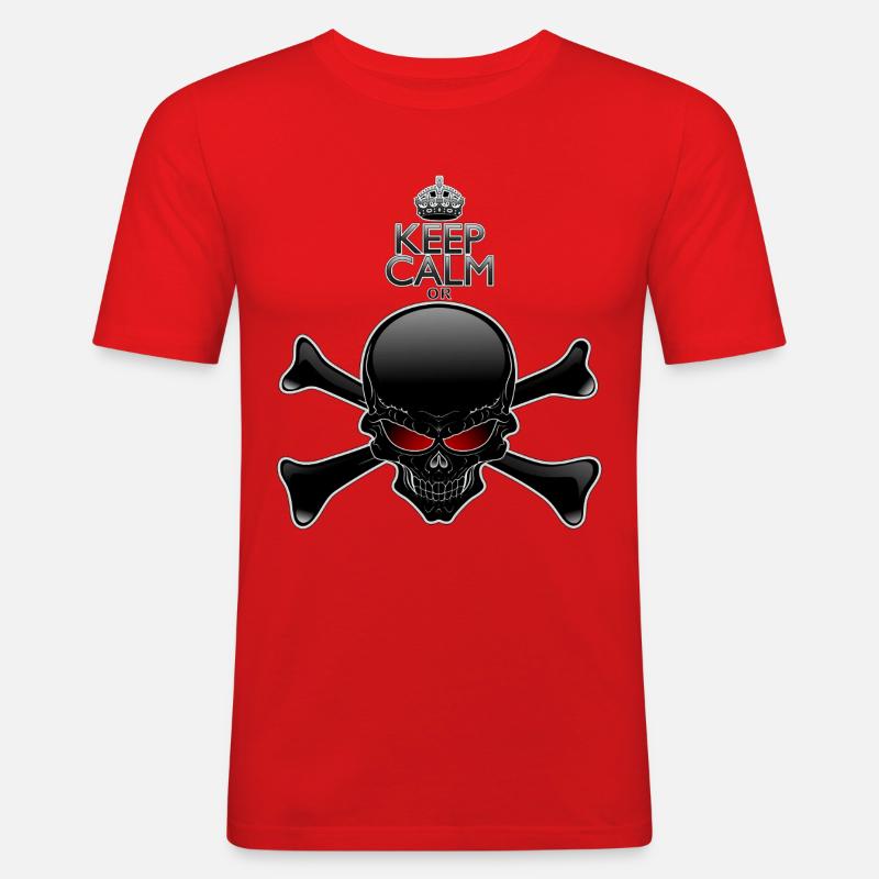 Bleib ruhig oder sterbe, Schwarzer Schädel - Männer Slim Fit T-Shirt - Rot