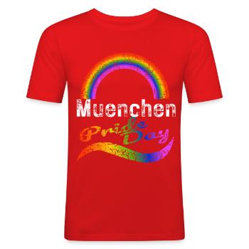 Pride Day München LGBTQ+ CSD Gay Queer Liebe - Männer Slim Fit T-Shirt - Rot - Vorne - Jaron (178cm)