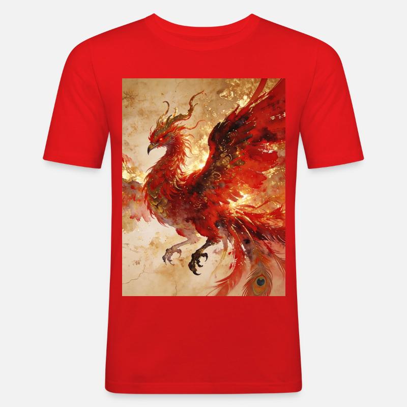 Der Sonnenherr: Phönix (Fenghuang) – Harmon - Männer Slim Fit T-Shirt - Rot