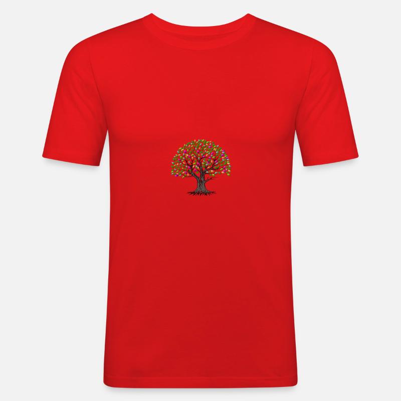 Bunter Baum mit Blättern - Männer Slim Fit T-Shirt - Rot