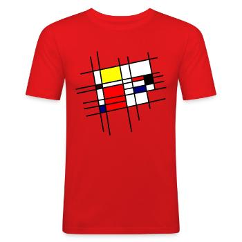 Mondriaan inspiratie - Mannen slim fit T-shirt - rood - Voor - Jaron (178cm)