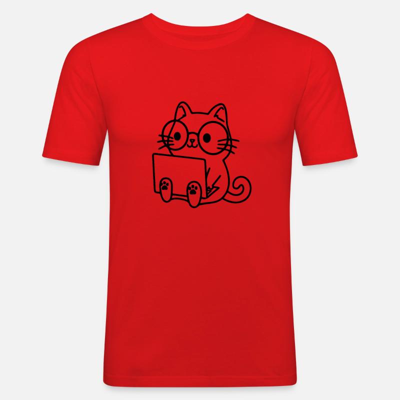 Programmierer Coding Nerd Katze - Männer Slim Fit T-Shirt - Rot