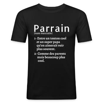 super parrain Drôle Definition Cadeau humour - T-shirt près du corps Homme - noir - Devant - Nik (191cm)