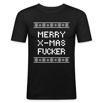 Merry Christmas Fucker - Männer Slim Fit T-Shirt - Schwarz - Vorne - Nik (191cm)