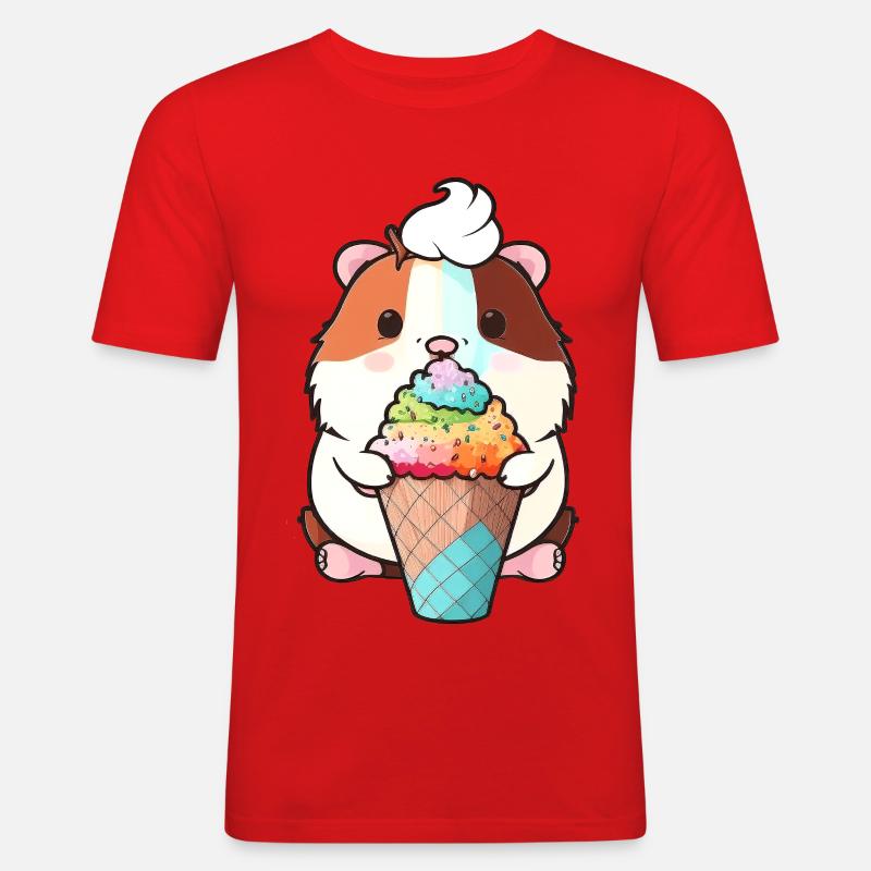 Kleiner Hamster mit buntem Eis - Männer Slim Fit T-Shirt - Rot