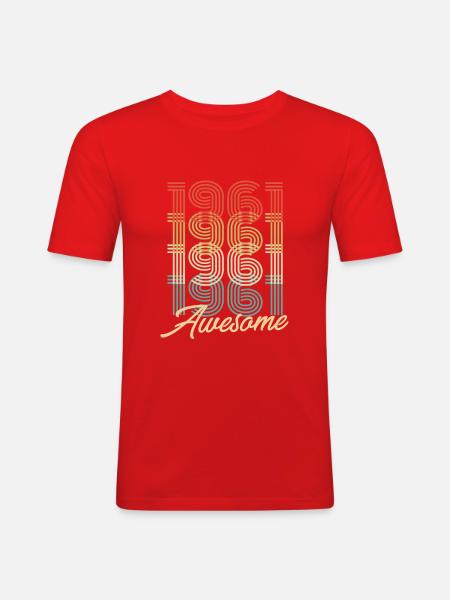 Funny Birthday Awesome 1961 - Men's Slim Fit T-Shirt - red