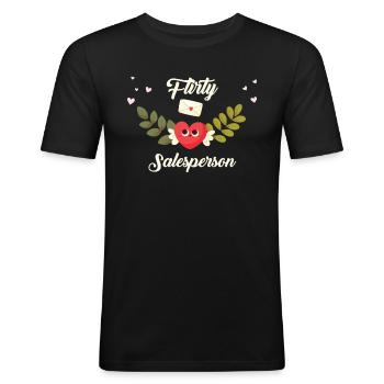 Flirtender Verkäufer - Männer Slim Fit T-Shirt - Schwarz - Vorne - Nik (191cm)