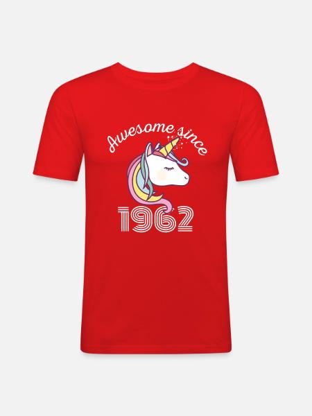 Funny Birthday Awesome Since 1962 - Men's Slim Fit T-Shirt - red