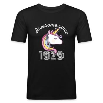 Funny Birthday Awesome Since 1929 - Men's Slim Fit T-Shirt - black - Front - Nik (191cm)