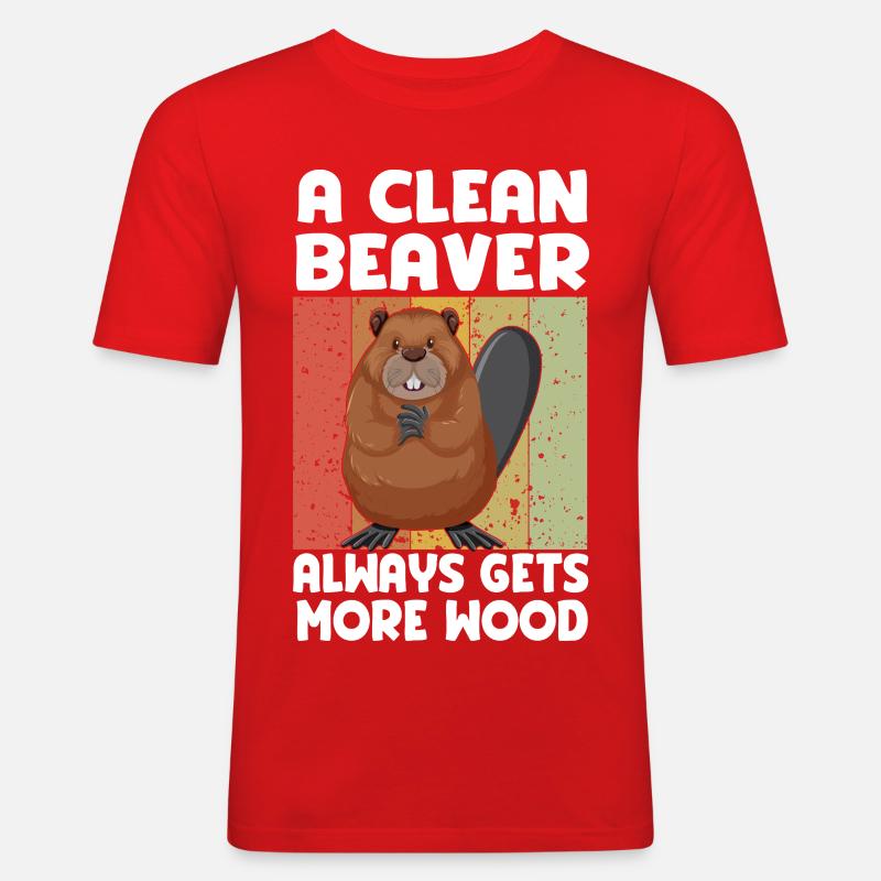 Sauberer Biber Holzspruch - Männer Slim Fit T-Shirt - Rot