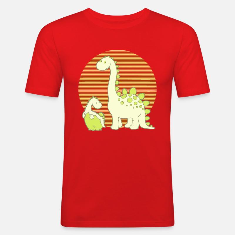 Dinosaur Mom with Hatching Egg - Männer Slim Fit T-Shirt - Rot