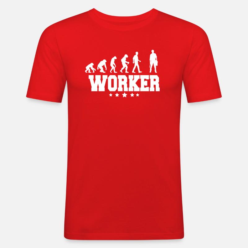 evolution of worker - Männer Slim Fit T-Shirt - Rot