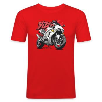 Super Cool Anime Japonais Racing Moto - T-shirt près du corps Homme - rouge - Devant - Jaron (178cm)