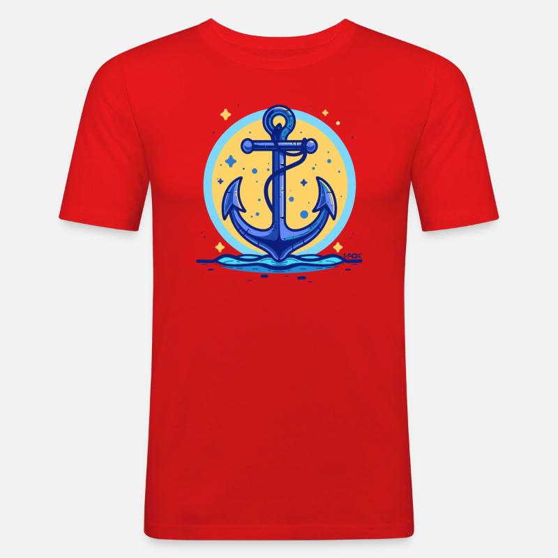 Blauer Schiffsanker, Symbol Schiff Anker - Männer Slim Fit T-Shirt - Rot