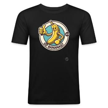 Pouces vers le haut Rétro Dessin animé Banane - T-shirt près du corps Homme - noir - Devant - Nik (191cm)
