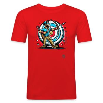 Super Bogenschütze – Pfeil und Bogen - Männer Slim Fit T-Shirt - Rot - Vorne - Jaron (178cm)