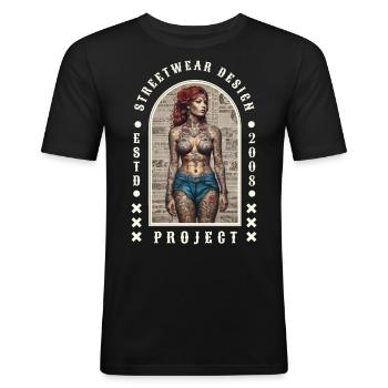 STREETWEAR DESIGN PROJECT TATOO GIRL - T-shirt près du corps Homme - noir - Devant - Nik (191cm)