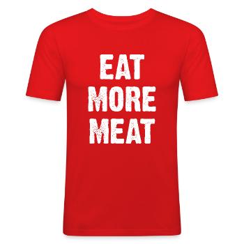 Eat More Meat - Männer Slim Fit T-Shirt - Rot - Vorne - Jaron (178cm)