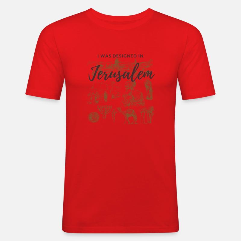 Designed in Jerusalem - Männer Slim Fit T-Shirt - Rot