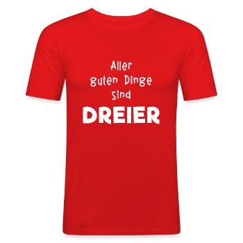 Threesome Dreier Throuple Sex Spruch 3er lustig - Männer Slim Fit T-Shirt - Rot - Vorne - Jaron (178cm)