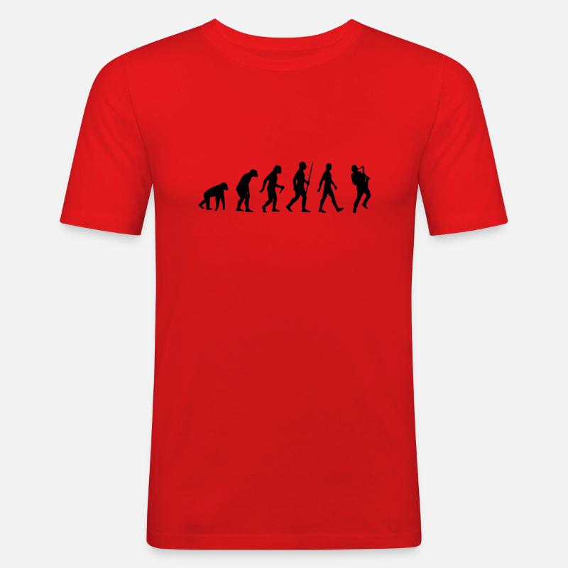Saxophon, Saxophone, Musik, Instrument, Evolution - Männer Slim Fit T-Shirt - Rot