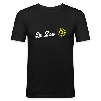 J’ai zen le soleil. Chemises en dialecte anversois - T-shirt près du corps Homme - noir - Devant - Nik (191cm)