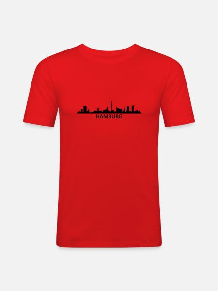 Skyline Hamburg Name - Männer Slim Fit T-Shirt - Rot