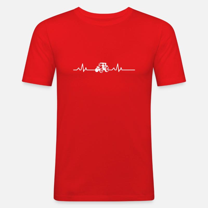 Herzschlag Traktor - Männer Slim Fit T-Shirt - Rot