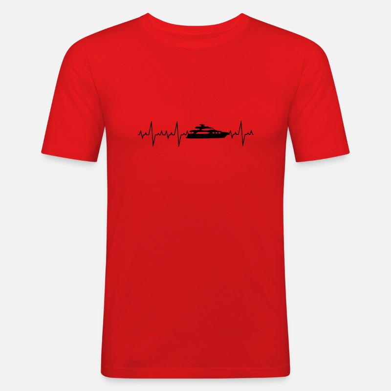 Herzschlag Boot Schiff Geschenk - Männer Slim Fit T-Shirt - Rot