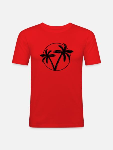Palm Tree Silhouette Circle - Men's Slim Fit T-Shirt - red