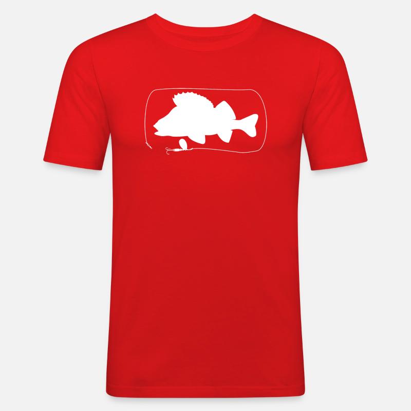 Barsch mit Spinner - Männer Slim Fit T-Shirt - Rot