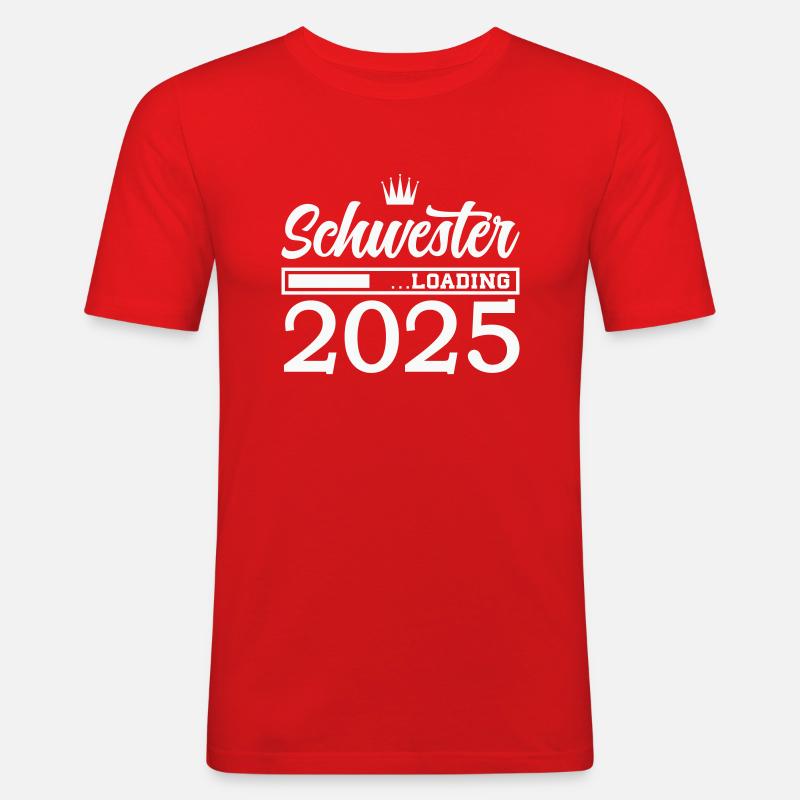 Schwester 2025 Loading - Männer Slim Fit T-Shirt - Rot