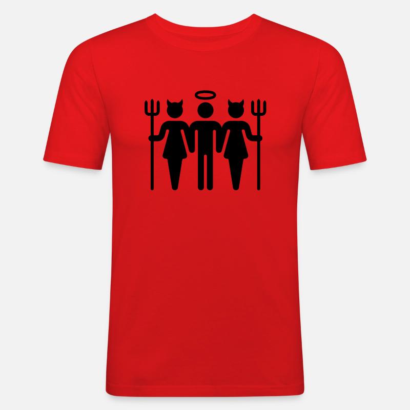 Teufel-Engel-Teufel / Devil-Cherub-Devil (M) - Männer Slim Fit T-Shirt - Rot
