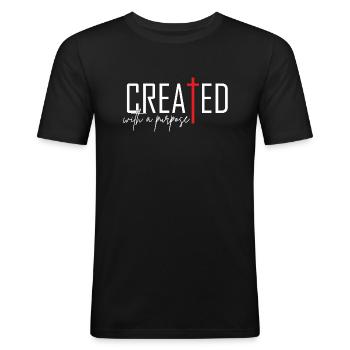 Created with purpose! - Männer Slim Fit T-Shirt - Schwarz - Vorne - Nik (191cm)