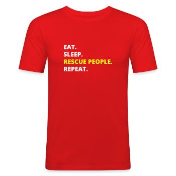 Eat Sleep Rescue People Feuerwehr Sanitäter Arzt - Männer Slim Fit T-Shirt - Rot - Vorne - Jaron (178cm)