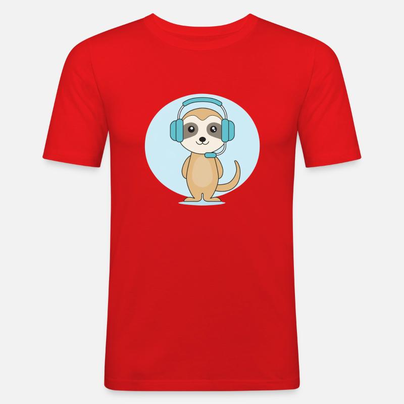 Erdmännchen mit Headset - Männer Slim Fit T-Shirt - Rot