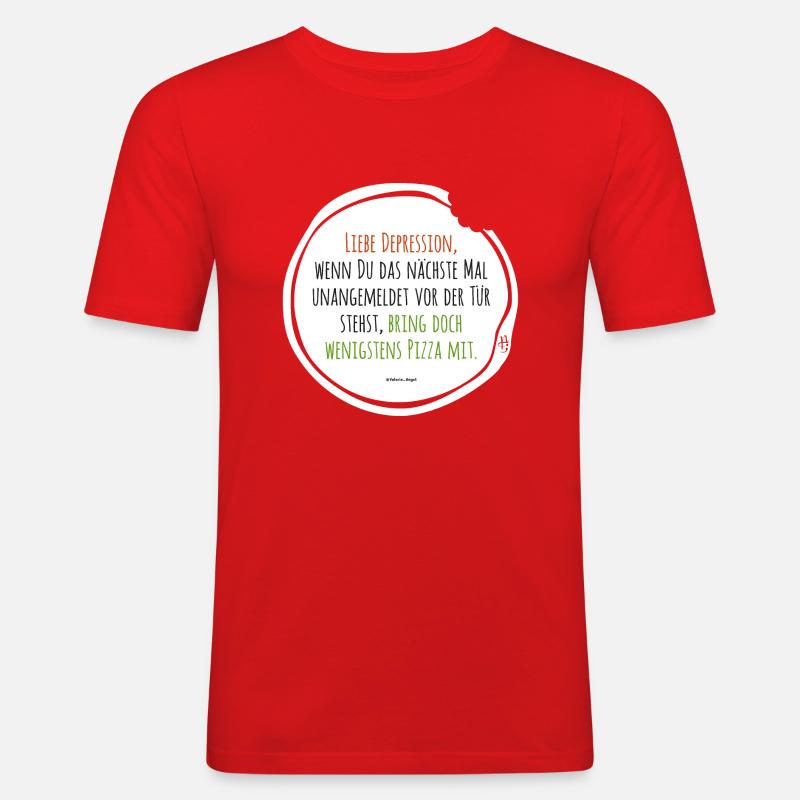 Depression Pizza - Männer Slim Fit T-Shirt - Rot