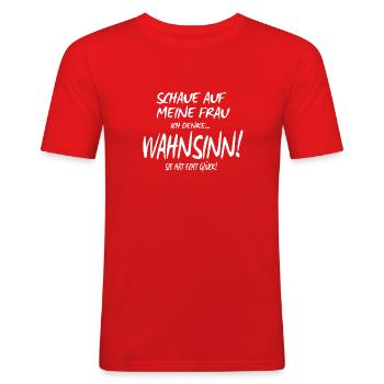 Lustige Sprüche witzig Männer Spruch Geschenk - Männer Slim Fit T-Shirt - Rot - Vorne - Jaron (178cm)