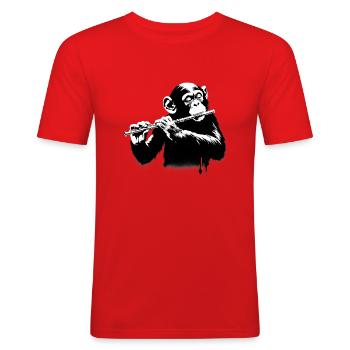Affen Orchester Querflöte StreetArt Banksy Style - Männer Slim Fit T-Shirt - Rot - Vorne - Jaron (178cm)