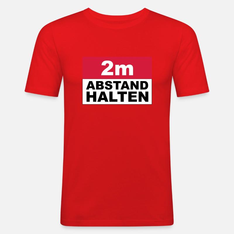 2m Abstand halten - Männer Slim Fit T-Shirt - Rot