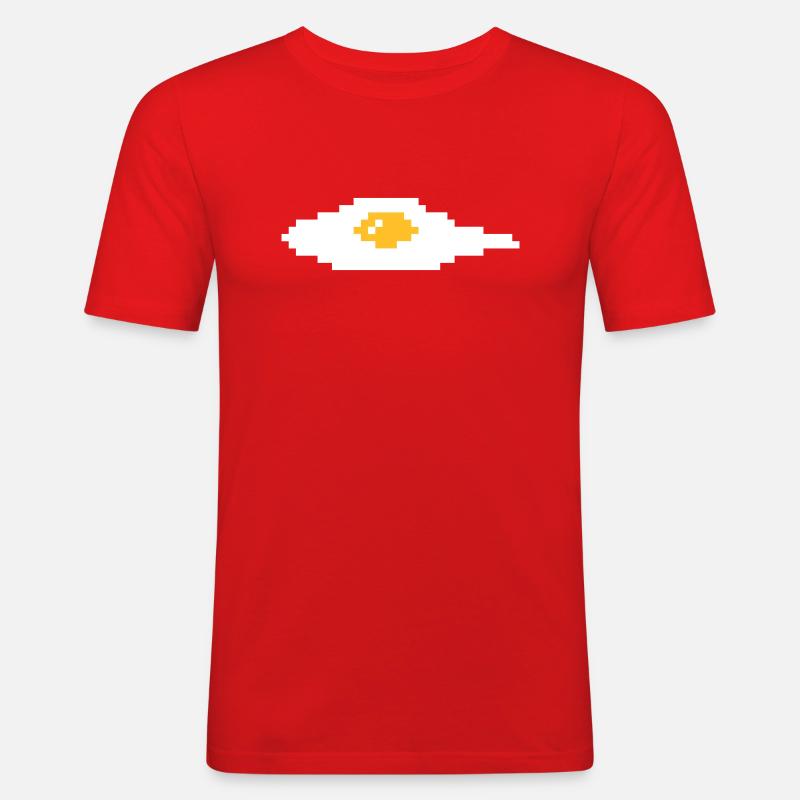 Pixel Spiegelei - Männer Slim Fit T-Shirt - Rot