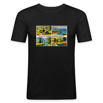 Carte postale générique de pays européen - T-shirt près du corps Homme - noir - Devant - Nik (191cm)